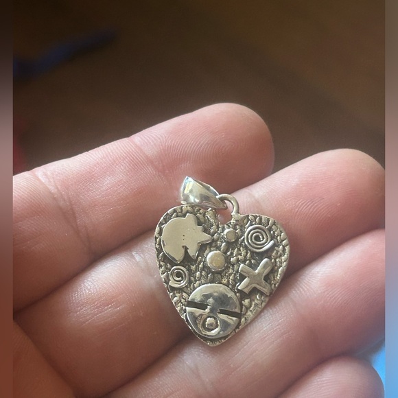 STERLING SILVER NATIVE AMERICAN SW PICTO STORY TELLER SUNGOD BEAR PENDANT .925 - Picture 3 of 10